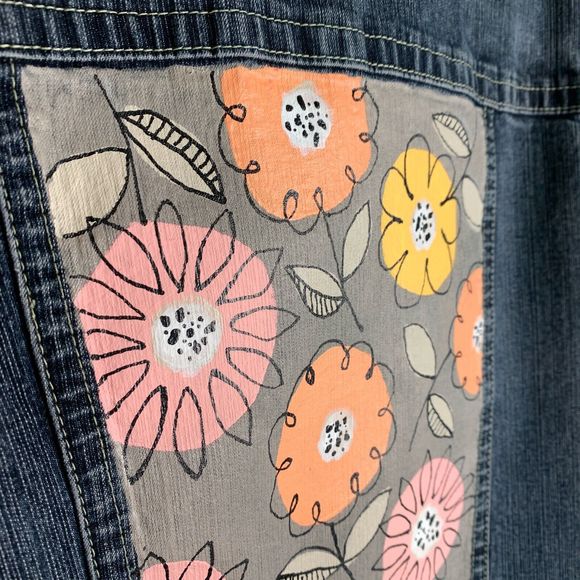 Floral Denim Jacket Hand Painted Jean Artisan Chic Country Girl Wearable Art - Picture 8 of 12